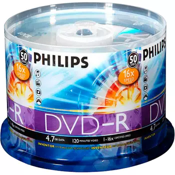 Диск DVD-R 4.7Gb 16x Philips, Cake Box (50шт)