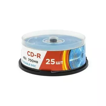 Диск Mirex CD-R, 700Mb, 48x, Cake Box, 25 шт, Printable (UL120051A8M)