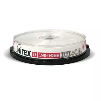 Диск Mirex DVD+R, 8.5Gb, 8x, Cake Box, 10 шт, Printable (UL130069A8L)