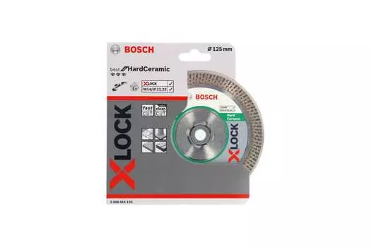 Диск отрезной алмазный BOSCH Best for Hard Ceramic X-LOCK 12.5 см x 1.6 мм x 2.22 см, прямой, по керамограниту, мрамору, плитке, 1 шт. (2608615135)