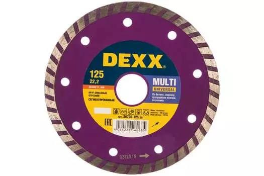 Диск отрезной алмазный DEXX Multi Universal 12.5 см x 2 мм x 2.22 см, прямой, бетон, камень, кирпич, 1 шт. (36702-125_z01)