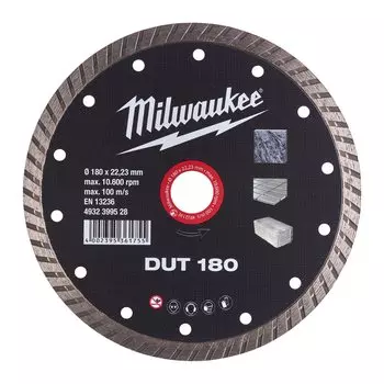 Диск отрезной алмазный Milwaukee - DUT 180 мм x 22.2 мм, прямой, бетон, гранит, кирпич, черепица, тротуарная плитка, 1 шт. (4932399528)