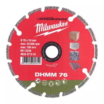 Диск отрезной алмазный Milwaukee Speedcross DHMM 76 мм x 10 мм, прямой, ПВХ, плитка, твердый натуральный камень, композитные материалы, гипсокартон, тонкое дерево, резьбовые шпильки, листовой металл, 1 шт. (4932471333)