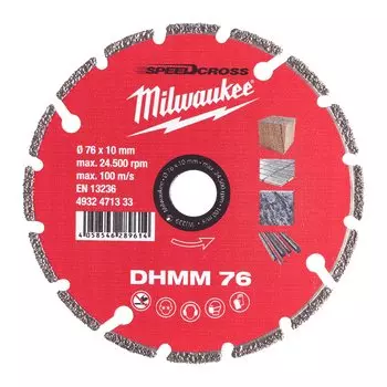 Диск отрезной алмазный Milwaukee Speedcross DHMM 76 мм x 10 мм, прямой, ПВХ, плитка, твердый натуральный камень, композитные материалы, гипсокартон, тонкое дерево, резьбовые шпильки, листовой металл, 1 шт. (4932471333)