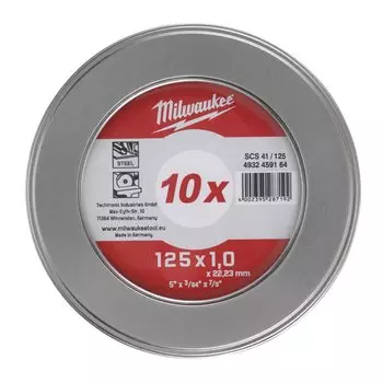 Диск отрезной Milwaukee SCS41 PRO+ 125 мм x 1 мм x 22.2 мм, прямой, по металлу, 10 шт. (4932478998)