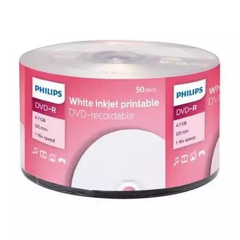 Диск Philips DVD-R, 4.7Gb, 16x, Bulk, 50 шт, Printable (DM416U50F/97)