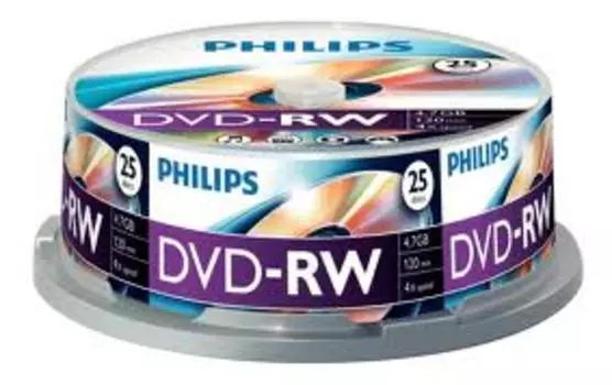 Диск Philips DVD-RW, 4.7Gb, 4x, Cake Box, 25 шт (DN4S4B25X/97)