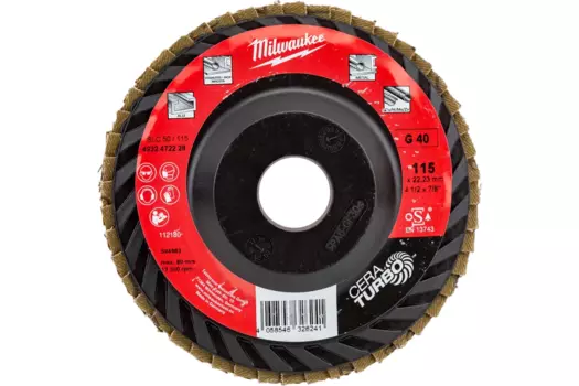 Диск шлифовальный лепестковый Milwaukee CERA TURBO SLC50 11.5 см x 22.2мм, P40, 1 шт., по нержавеющей стали (4932472228)