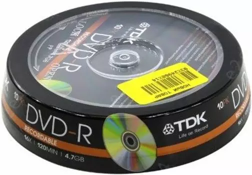 Диск TDK DVD-R, 4.7Gb, 16x, Cake Box, 10шт (t19415)