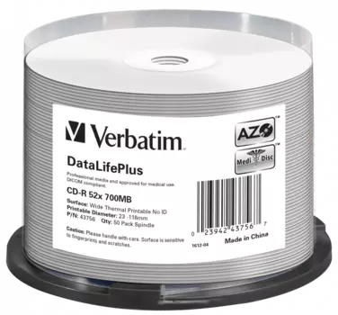 Диск Verbatim CD-R, 700Mb, 52x, 50 шт, Printable, DataLife+