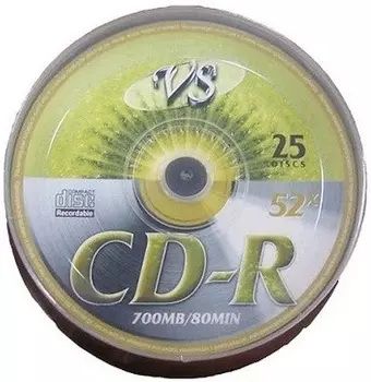 Диск VS CD-R, 700Mb, 52x, Shrink, 25 шт, Printable (VSCDRSH2501)
