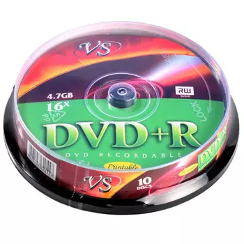 Диск VS DVD+R, 4.7Gb, 16x, Cake Box, 10 шт, Printable