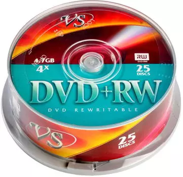 Диск VS DVD+RW, 4.7Gb, 4x, Cake Box, 25 шт