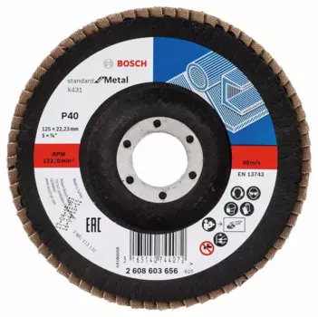 Диски лепестковый шлифовальный BOSCH standart 125мм x22,23, P40, 1шт., по металлу (2608603656)