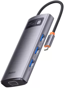 Док-станция Baseus Metal Gleam Series 7-in-1 Multifunctional Type-C HUB Docking Station, 3840x2160 (4K), USB Type-C, серый (WKWG040013)
