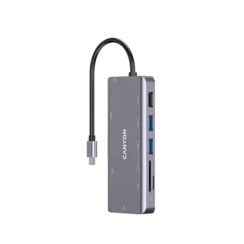 Док-станция Canyon DS-11, USB 2.0, 2xUSB 3.0, USB Type-C, HDMI, RJ-45, SD, microSD, Mini jack, серый (CNS-TDS11)