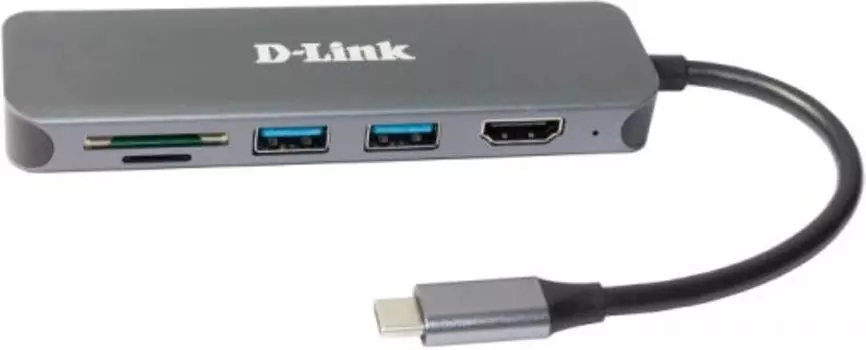 Док-станция D-Link DUB-2327, USB Type-C, 2 портами USB 3.0, 1 портом USB Type-C/PD 3.0, 1 портом HDMI и слотами для карт SD и microSD, серый (DUB-2327/A1A)