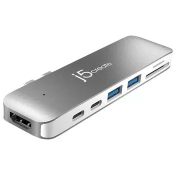 Док-станция j5create USB-C ULTRADRIVE MINIDOCK для Apple MacBook Pro®/Air®, Thunderbolt 3 USB-C, USB-C, HDMI, SD, microSD, USB-A x 2, серебристый (JCD382)