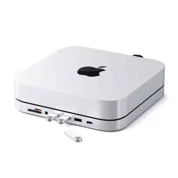Док-станция Satechi, 1x USB-C, 3 x USB, 3,5mm AUX, SD, microSD для Apple Mac Mini, серебристый (ST-ABHFS)
