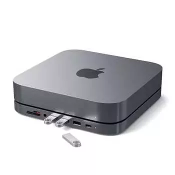 Док-станция Satechi, 1x USB-C, 3 x USB, 3,5mm AUX, SD, microSD для Apple Mac Mini, серый (ST-ABHFM)