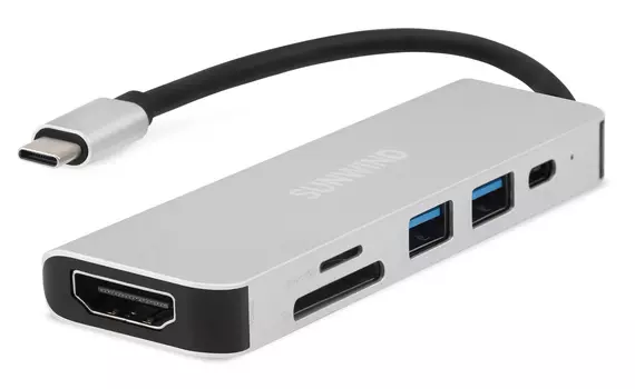 Док-станция SunWind SW-DS030, 3840x2160 (4K), USB Type-C, серебристый (SW-DS030)