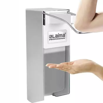 Дозатор локтевой для: антисептиков, дезинфицирующих средств LAIMA PROFESSIONAL, пластик, 1 л, белый (605707)