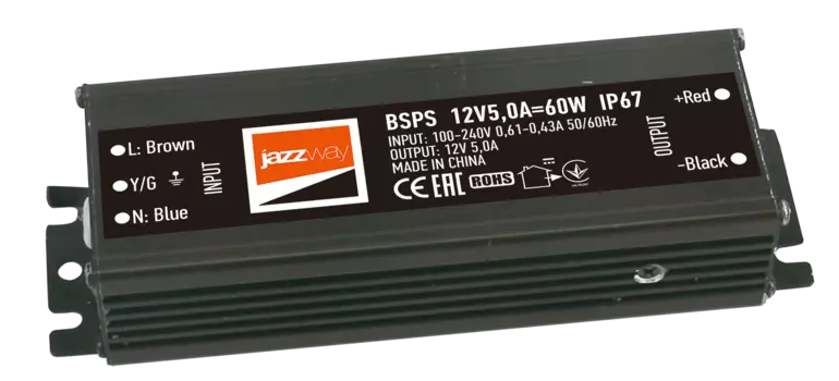 Драйвер JazzWay 60 Вт для светодиодной ленты, IP67, черный (3329273A)