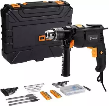 Дрель Deko DKID600W, сетевая, 600Вт, 50 Н·м, 2800 об/мин, ударная, быстрозажимной патрон, кейс, 2.91кг (063-4157)