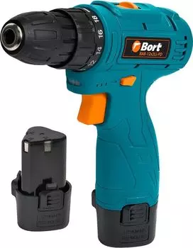 Дрель-шуруповерт Bort BAB-12X2LI-PD, аккумуляторный, 30 Н·м, 1400 об/мин, 12V, 1.5 А·ч, Li-Ion, два акб, быстрозажимной патрон, 1.1кг (93414097)