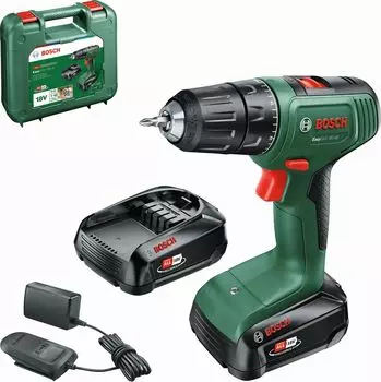 Дрель-шуруповерт Bosch EasyDrill 18V-40, аккумуляторный, 40 Н·м, 1630 об/мин, 18V, 2 А·ч, Li-Ion, два акб, быстрозажимной патрон, кейс, 1.3кг (06039D8005)