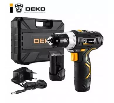 Дрель-шуруповерт DEKO GCD12DU3 SET 3, аккумуляторный, 32 нм, 1500 об/мин, 12V, 1.5 А·ч, Li-Ion, два акб, быстрозажимной патрон, Жесткий кейс, 1.8 кг (063-4097)