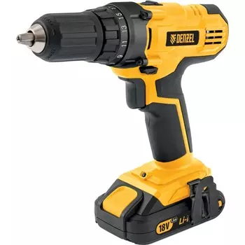 Дрель-шуруповерт Denzel CDL-IB-18-02, аккумуляторный, 40 Н·м, 1250 об/мин, 18V, 1.5 А·ч, Li-Ion, два акб, быстрозажимной патрон, кейс, 3.2кг (26113)