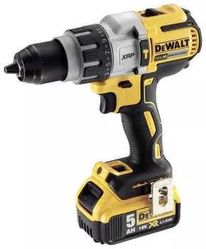 Дрель-шуруповерт DeWALT DCD996P2, аккумуляторный, 820Вт, 95 Н·м, 2250 об/мин, 18V, 5 А·ч, Li-Ion, два акб, быстрозажимной патрон, кейс, 2.13кг (DCD996P2-QW)