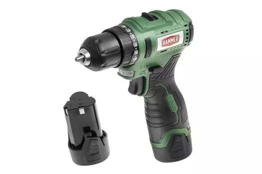 Дрель-шуруповерт Hammer ACD12BLC, аккумуляторный, 32 Н·м, 1350 об/мин, 12V, 2 А·ч, Li-Ion, два акб, быстрозажимной патрон, кейс, 1.75кг