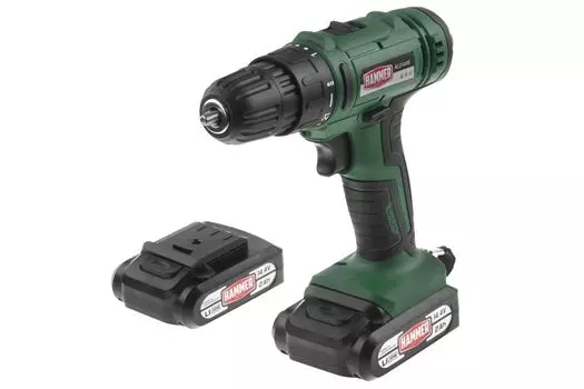 Дрель-шуруповерт Hammer ACD14BS, аккумуляторный, 38 Н·м, 1350 об/мин, 14.4V, 2 А·ч, Li-Ion, два акб, быстрозажимной патрон, кейс, 2.26кг
