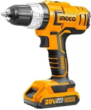 Дрель-шуруповерт Ingco CIDLI20031, аккумуляторный, 55 Н·м, 1900 об/мин, 20V, 2 А·ч, Li-Ion, два акб, быстрозажимной патрон, кейс