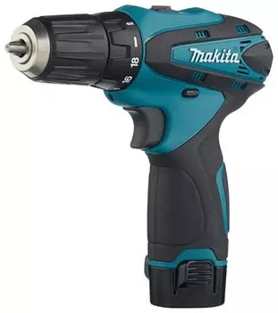 Дрель-шуруповерт Makita DF330DWE 24 Н·м, аккумуляторный, 24 Н·м, 1300 об/мин, 10.8V, 1.3 А·ч, Li-Ion, два акб, быстрозажимной патрон, кейс, 1кг