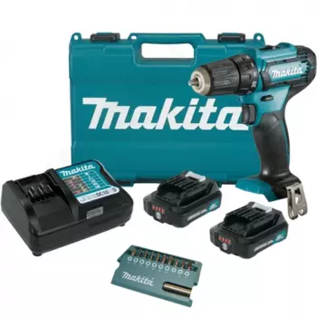 Дрель-шуруповерт Makita DF333DAX13, аккумуляторный, 30 нм, 1700 об/мин, 12V, 2 А·ч, Li-Ion, два акб, быстрозажимной патрон, кейс, 1.2 кг (DF333DAX13) 2 акб и зу