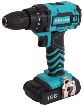 Дрель-шуруповерт Mekkan MK10718, сетевой, 30 Н·м, 1250 об/мин, 18V, 1.5 А·ч, Li-Ion, два акб, быстрозажимной патрон, кейс, 1.9кг
