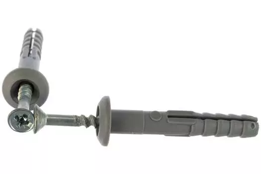 Дюбель-гвоздь 6 мм x 4 см, полипропилен, с грибовидным бортиком, саморез, серый, 150 шт., ведро, Tech-Krep (101989)