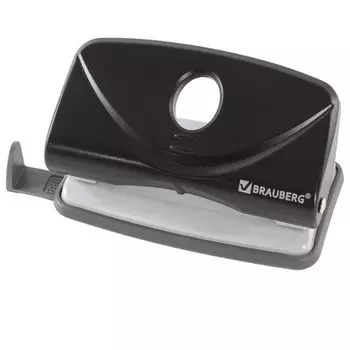Дырокол 10 листов, 2 отверстия 6мм, линейка, черный, BRAUBERG Original (222537 )
