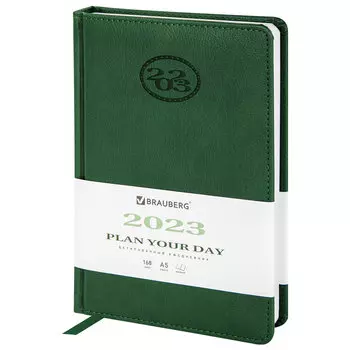 Ежедневник датированный A5 BRAUBERG Favorite, в линейку, 168 листов зеленый (114007)