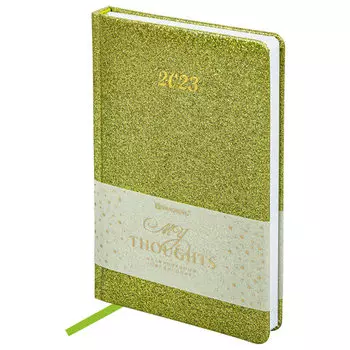 Ежедневник датированный A5 BRAUBERG Sparkle, в линейку, 168 листов зеленый (114113)