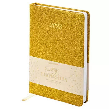 Ежедневник датированный A5 BRAUBERG Sparkle, в линейку, 168 листов золотистый (114110)