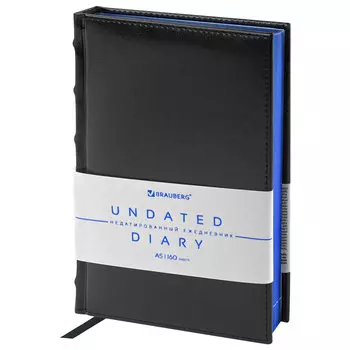 Ежедневник недатированный A5 BRAUBERG FLAME, в линейку, 160 листов черный (113427)