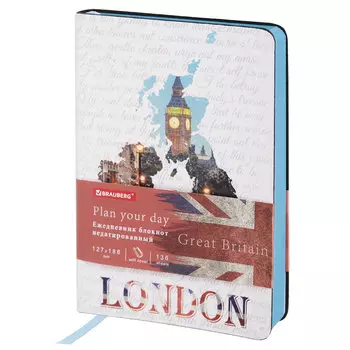 Ежедневник недатированный B6 BRAUBERG Vista Great Britain, в линейку, 136 листов с рисунком (112108)