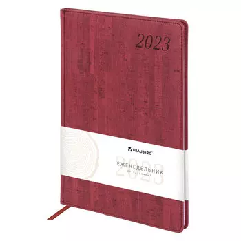 Еженедельник датированный A4 BRAUBERG Wood, в линейку, 64 листов красный (113941)