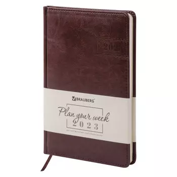Еженедельник датированный A5 BRAUBERG Imperial, в линейку, 64 листов коричневый (113950)