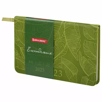 Еженедельник датированный A6 BRAUBERG Foliage, в линейку, 64 листов зеленый (113980)