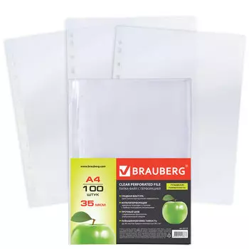 Файл-вкладыш Brauberg, А4, 35мкм, глянцевая поверхность, 100шт. (221710)